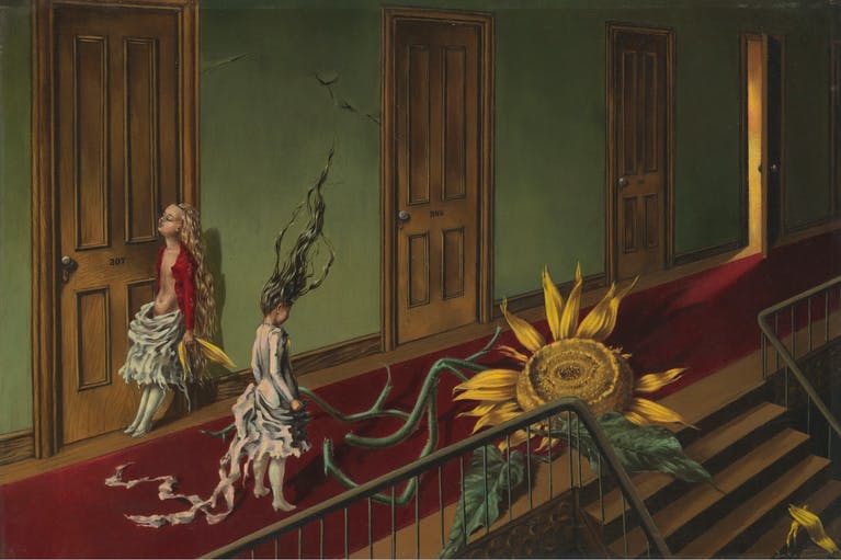Surrealist Paintings-Eine Kleine Nachtmusik-Dorothea Tanning 1943-article material
